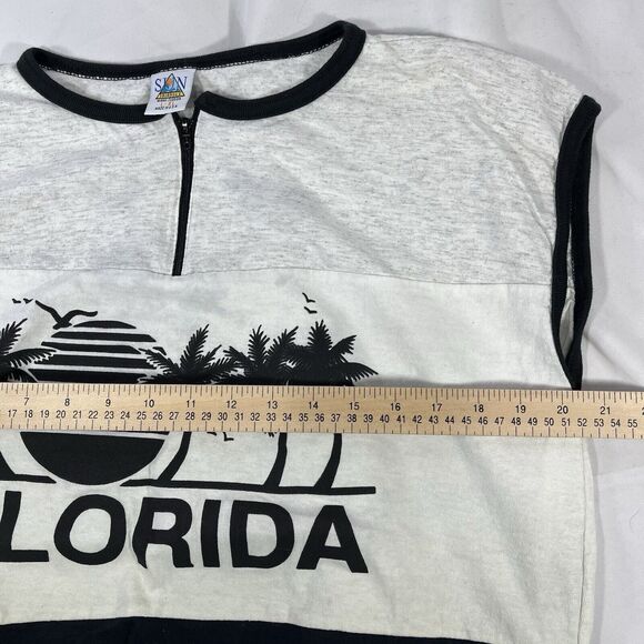 VINTAGE FLORIDA SLEEVELESS 1/4 SHIRT ADULT L/XL USA MADE WHITE BLACK 90s TANK - Picture 13 of 14